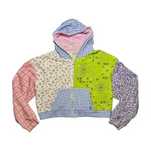 Teddy Fresh Green patchwork cropped oversized hoodie